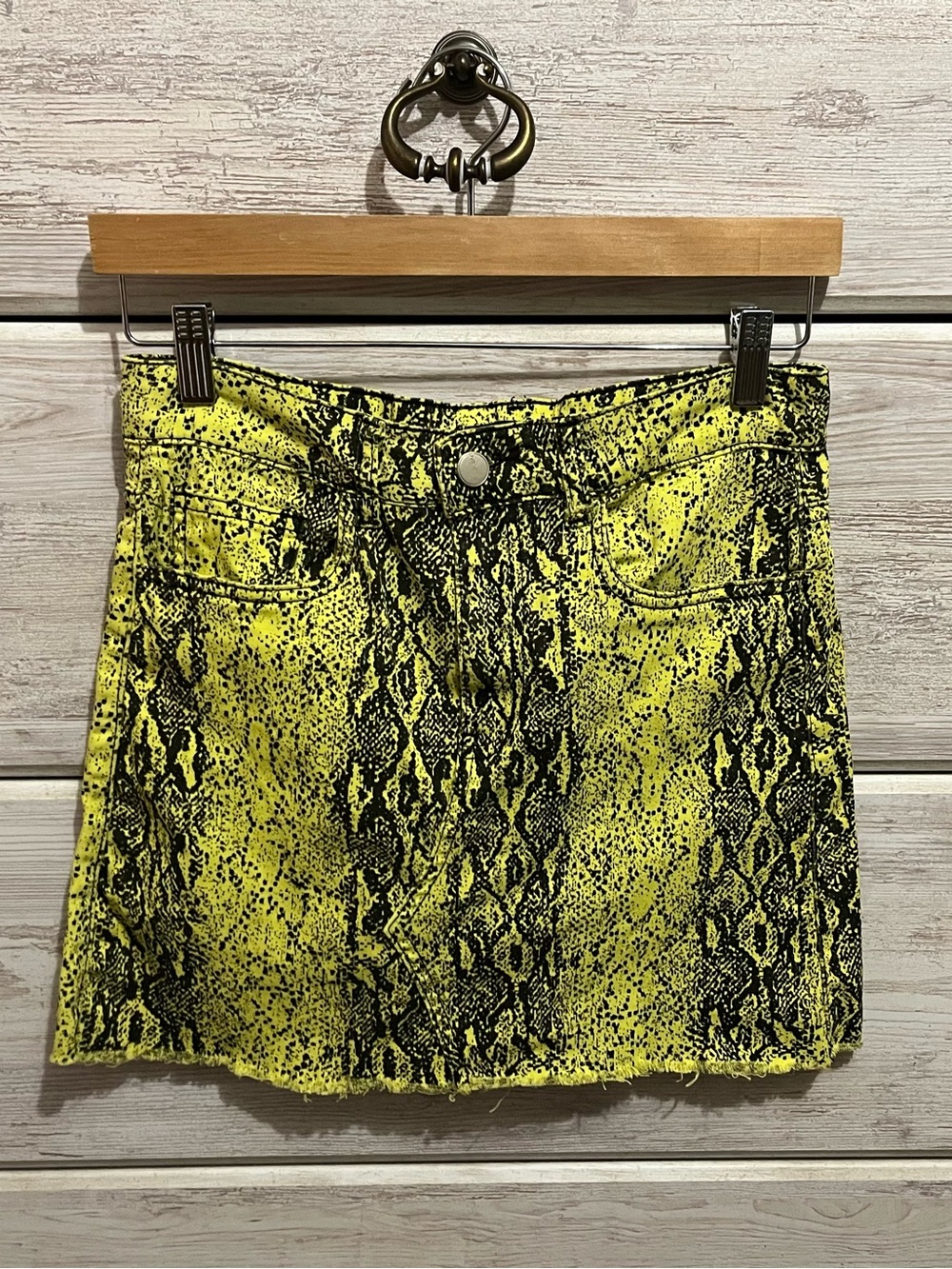 Neon Green & Black Snake-Print Mini Skirt